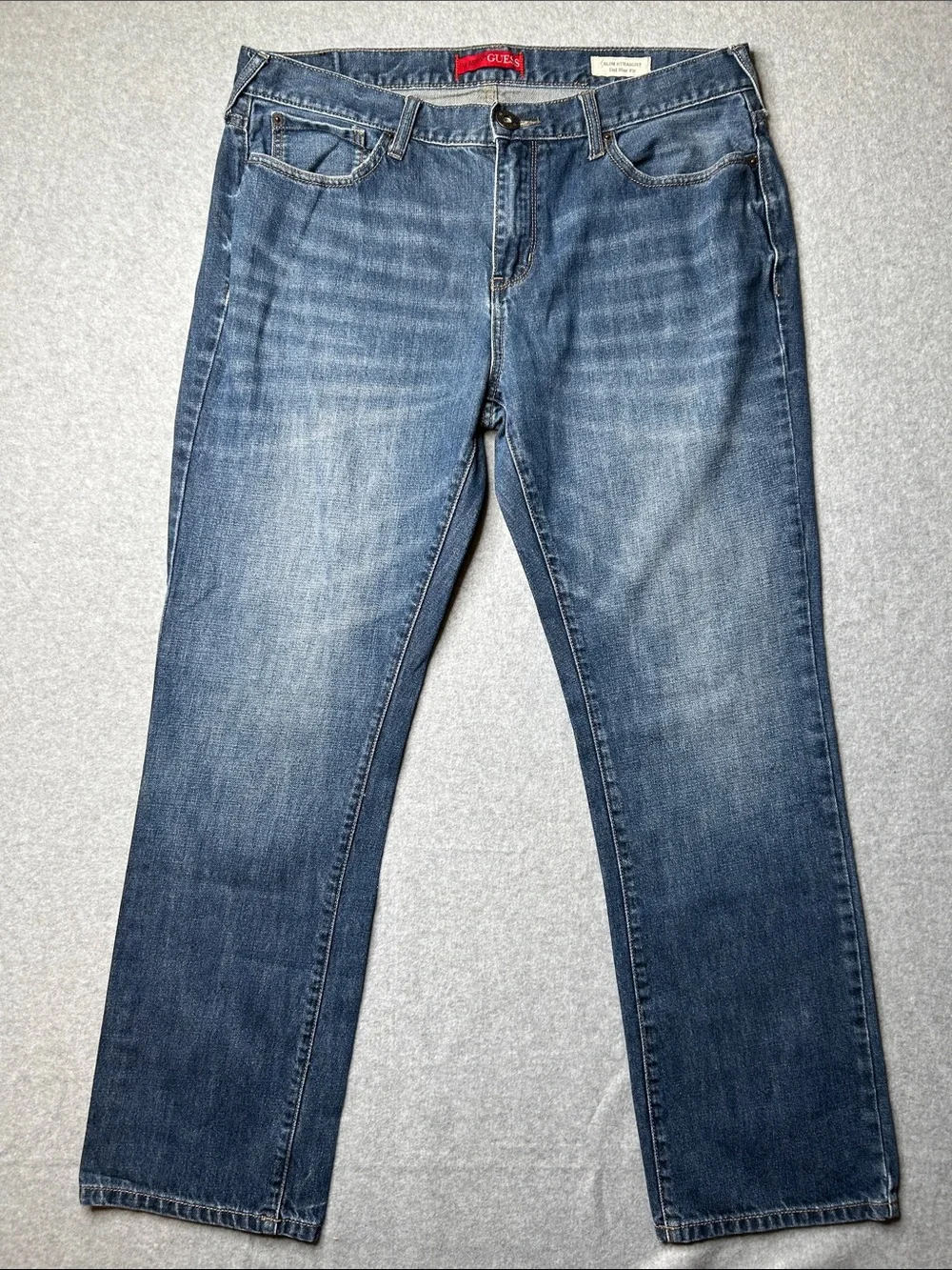 GUESS Straight-Leg Mid Blue Denim Jeans‎